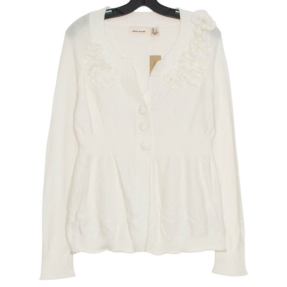 NWT DKNY Cardigan Sweater Boho Cottage Minimalist Feminine Indie Cream Large - Picture 1 of 7